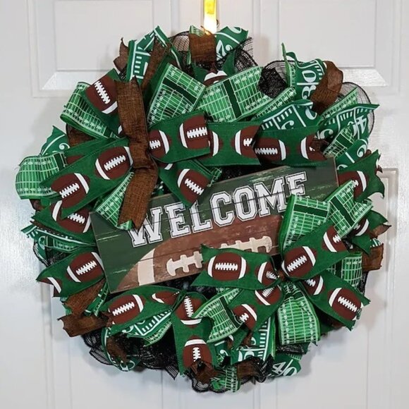 Football Wreath, Touchdown‎ Fall Screen Door Decor, Football Fans Welcome Wreath - Picture 1 of 5
